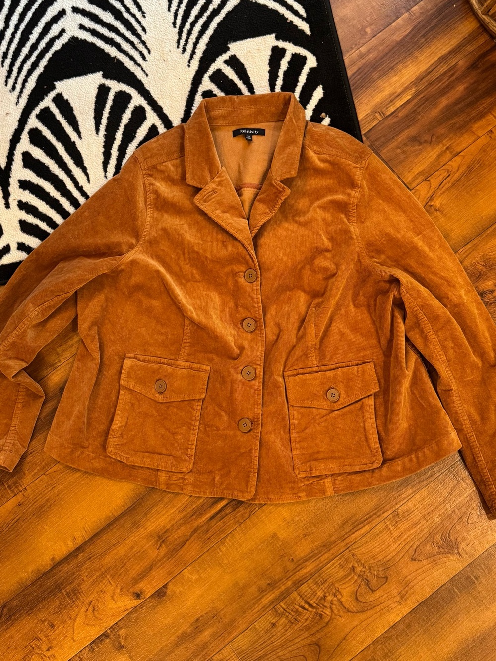Women’s plus 2x Relativity Button down Corduroy Blazer Warm Caramel Rust